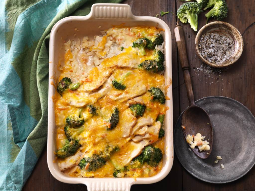 Broccoli Turkey Divan in a casserole dish